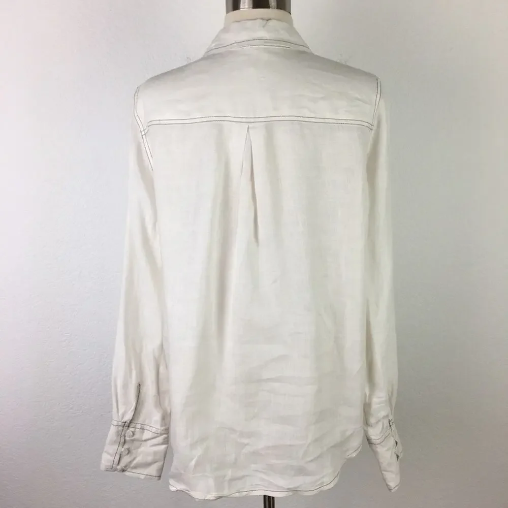 Free People White Linen Long Sleeve  Button Down Small